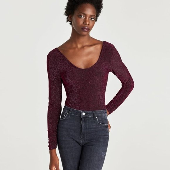 NWT Zara -Shimmery Knit Bodysuit - Picture 2 of 8
